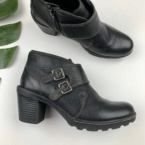 BOC Born Concept Ankle Boots Black Leather Booties Zip Block Heels Women's 6